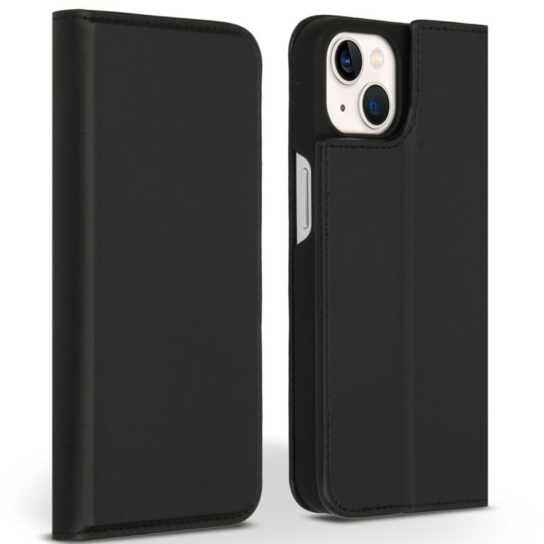 Accezz Premium Leather Slim Book Case voor Apple iPhone 13 Telefoonhoesje Zwart