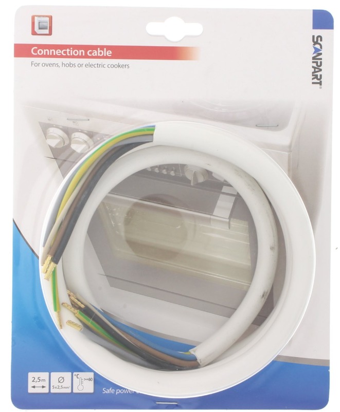 Scanpart oven aansluitkabel 5×2.50mm 2,5m Inbouw accessoire Wit
