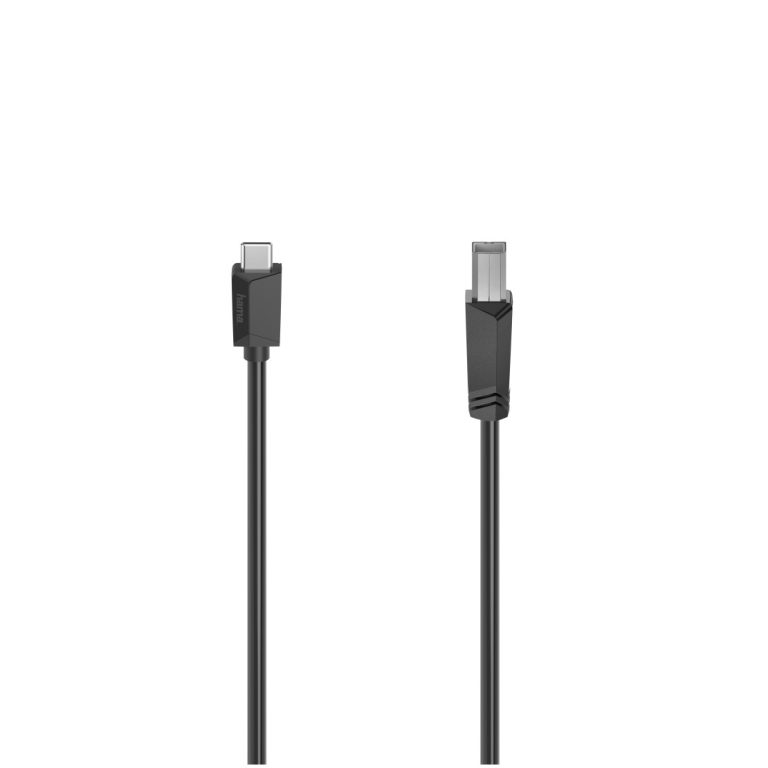 Hama USB-C-kabel, USB-C-stekker – USB-B-stekker, USB 2.0, 480 Mbit/s, 1,50 m Kabel Zwart