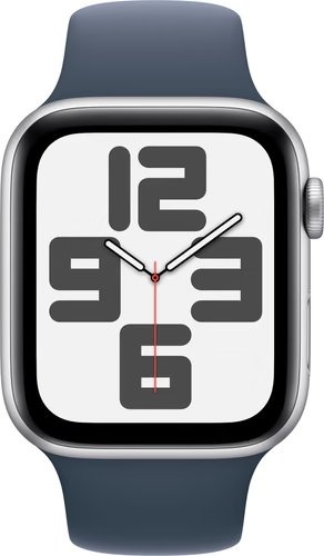 Apple Watch SE (2022) 4G 44mm Zilver Aluminium Sportband S/M Smartwatch Blauw