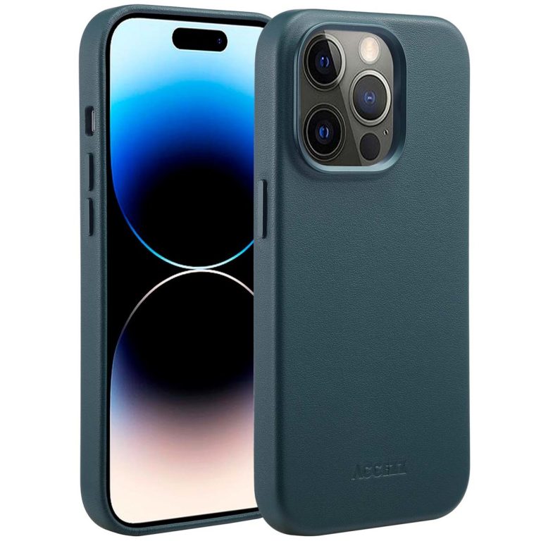 Accezz MagSafe Leather Backcover iPhone 14 Pro Telefoonhoesje Groen