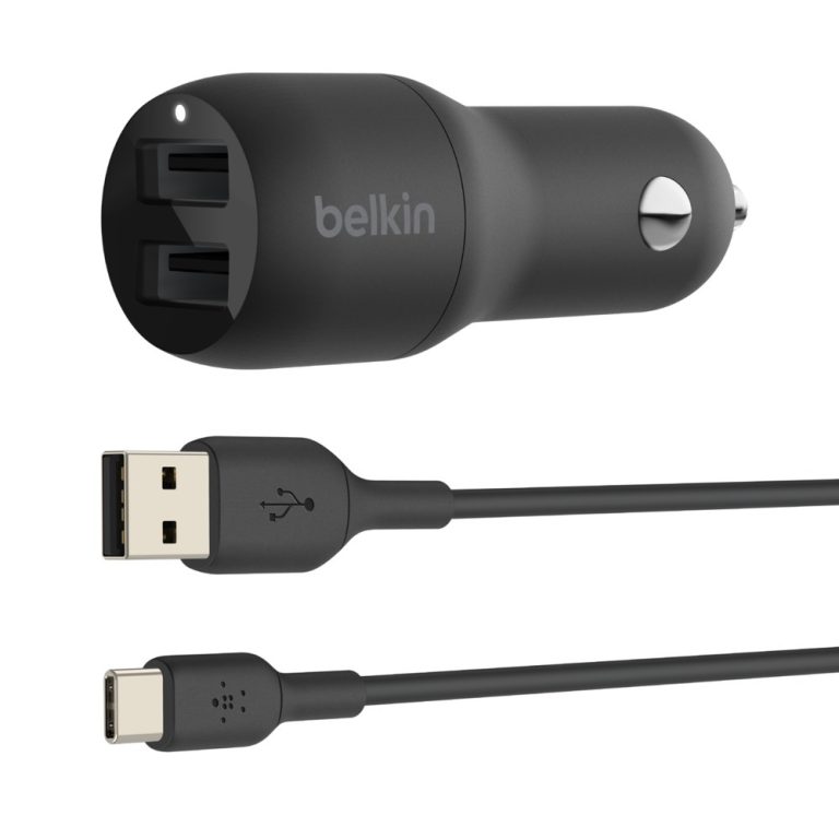 Belkin Dual USB-A Car Charger + USB-A naar USB-C kabel – 24W Oplader Zwart