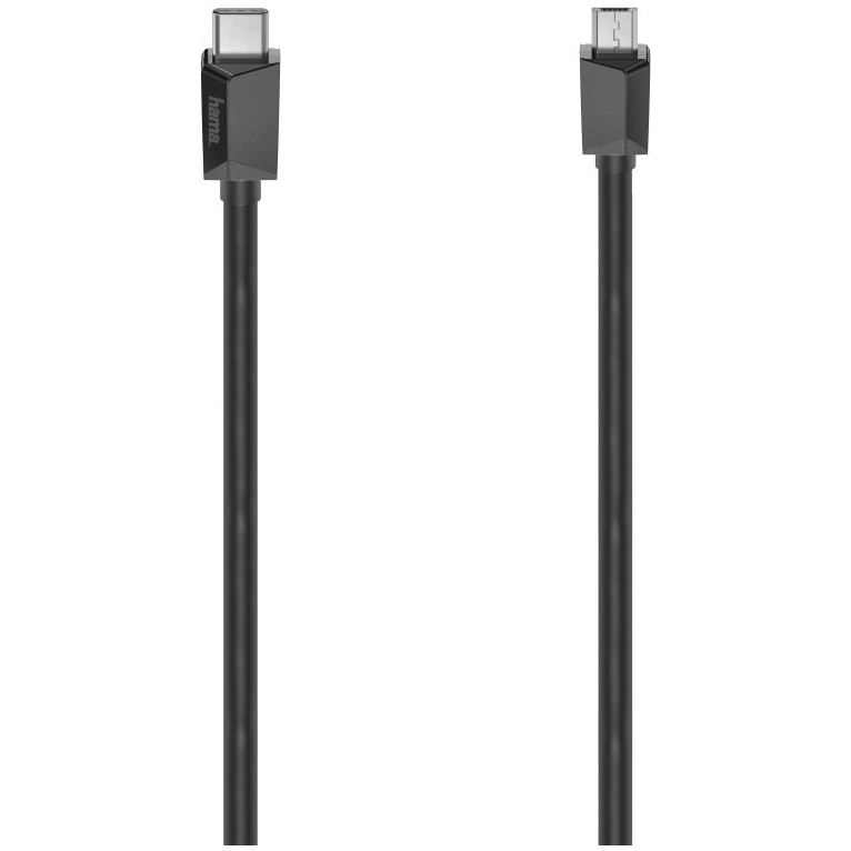 Hama USB-C-kabel, USB-C-stekker – micro-USB-stekker, USB 2.0, 480 Mbit/s, 0,75 m Kabel Zwart
