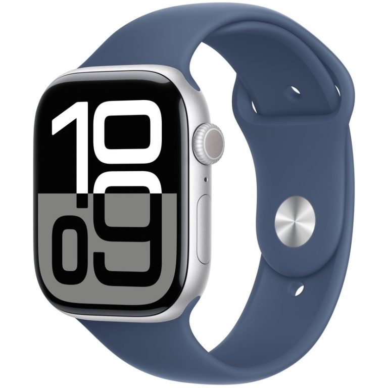 Apple Watch Series 10 GPS + Cellular 46mm Aluminium Case met Denim Sport Band – M/L Smartwatch Zilver