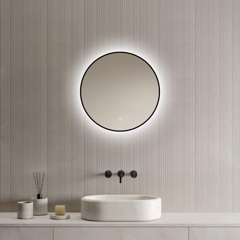 Loxa – Ronde Badkamerspiegel Ilona met Led 50cm – Zwarte omlijsting – Dimbaar – Condensvrij vlak- Duurzame kwaliteit – Eenvoudige installatie