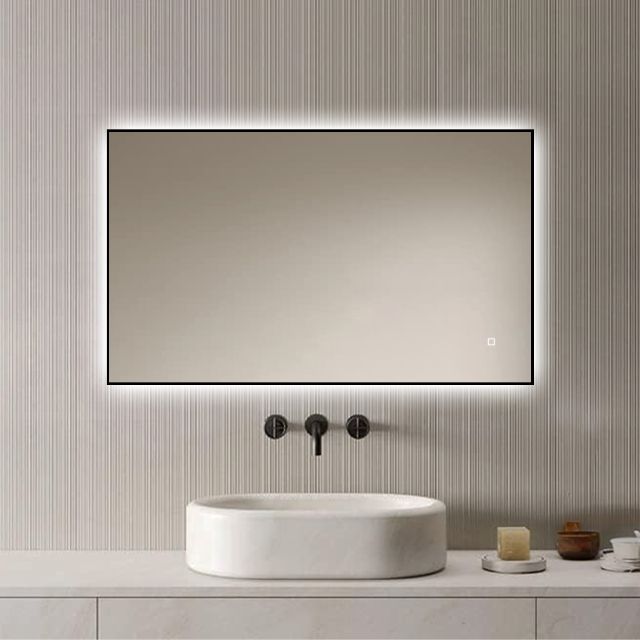 Loxa – Rechthoekige Badkamerspiegel Sorento met led 100x60cm – Zwarte omlijsting – Dimbaar – 3 Led standen – Condensvrij vlak – Duurzame kwalieit – Eenvoudige installatie