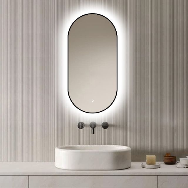 Loxa – Ovale Badkamerspiegel Vienna met led 40x80cm – Zwarte omlijsting – Dimbaar – Condensvrij vlak- Duurzame kwaliteit – Eenvoudige installatie